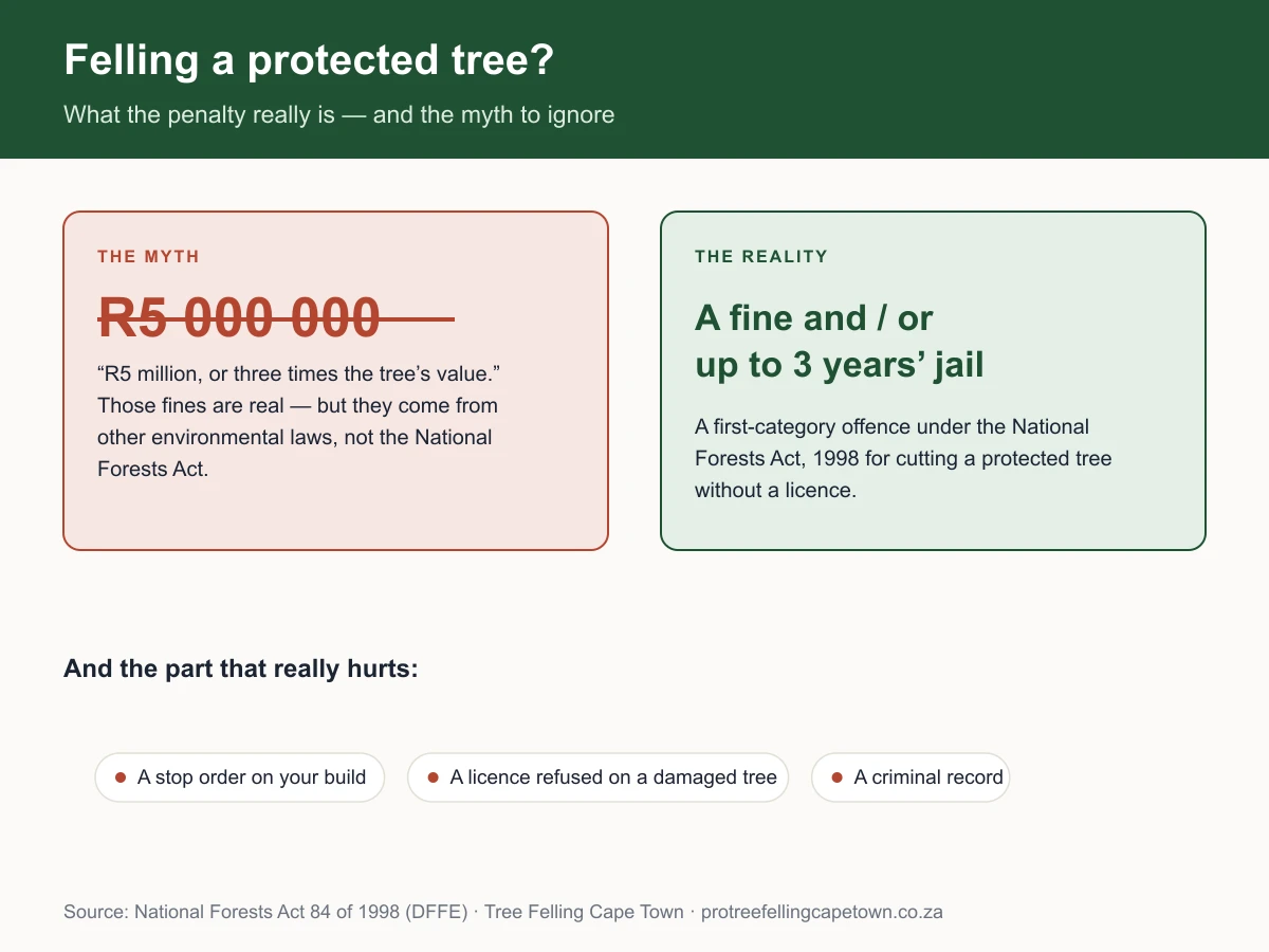 Infographic explaining the penalty for cutting down a protected tree in South Africa